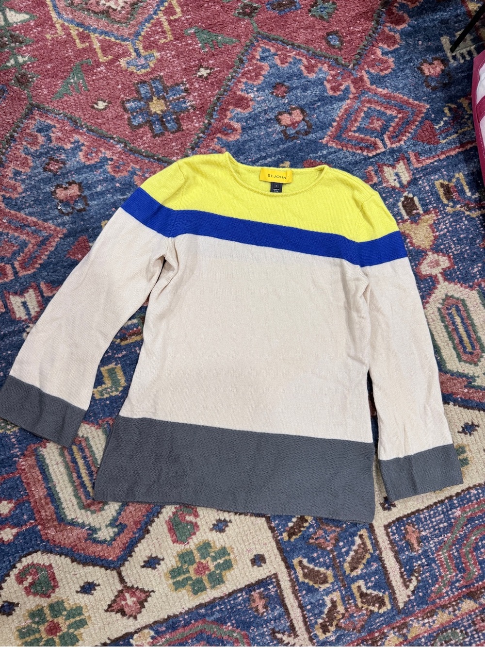 St. John Yellow Label Striped Bell Sleeve Wool Sweater Small